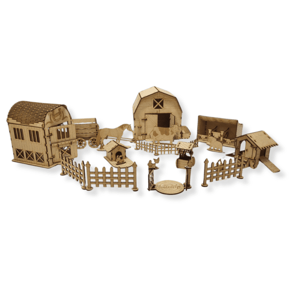 Farm Set 3D Puzzle – Handcrafted Wooden Miniature Barn & Animals