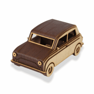 3D Wooden Mini Cooper Retro City Car Puzzle – DIY Craft Kit with Rolling Wheels & Vintage Style